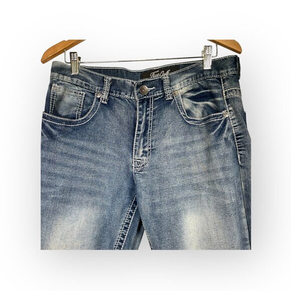 TRUE LUCK Men's Jeans Size 32 x 32  Bootcut Medium to Light Wash FLAWS - Picture 9 of 11